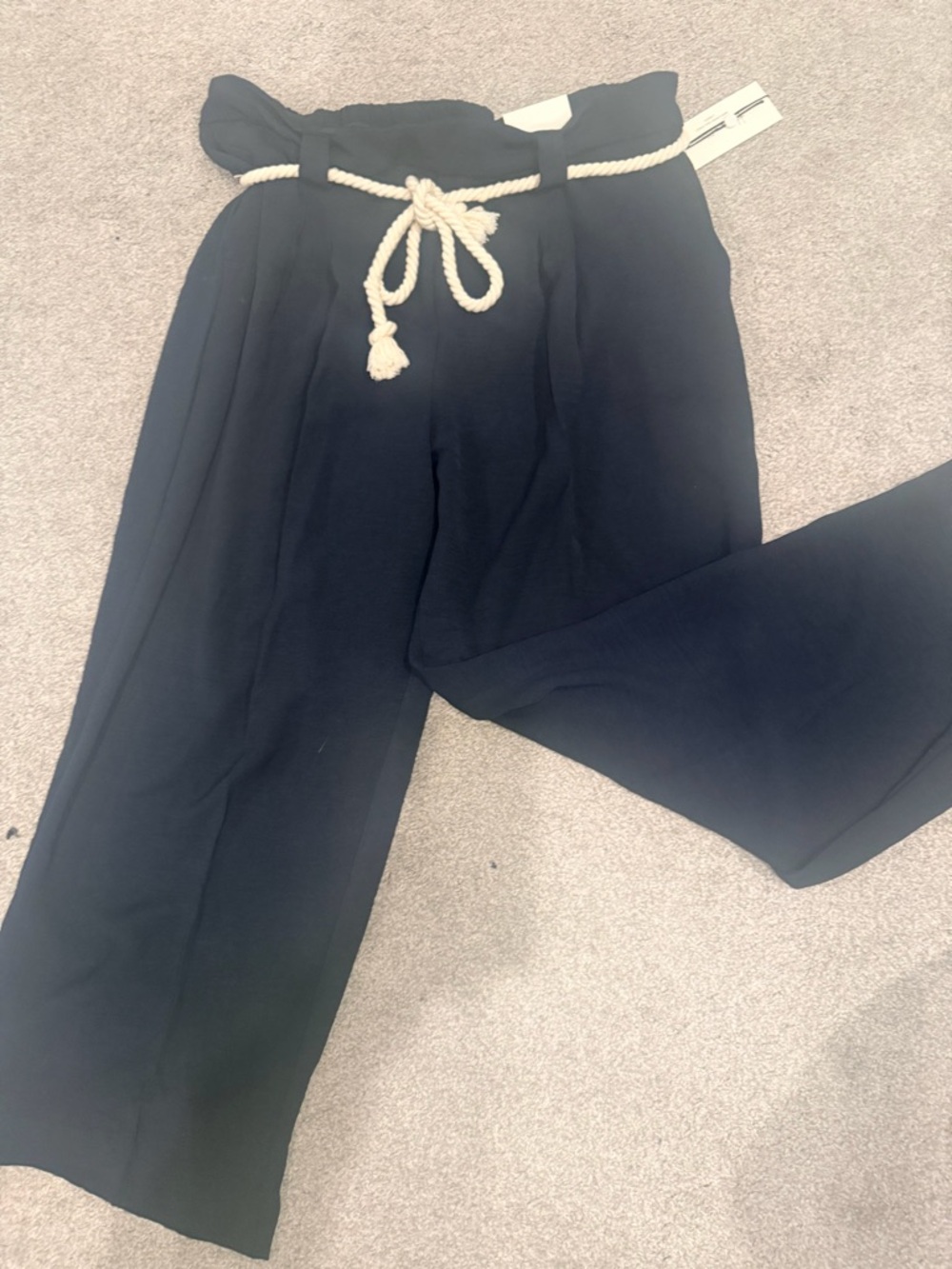 Paperbag Waist Navy Capris with Rope Tie